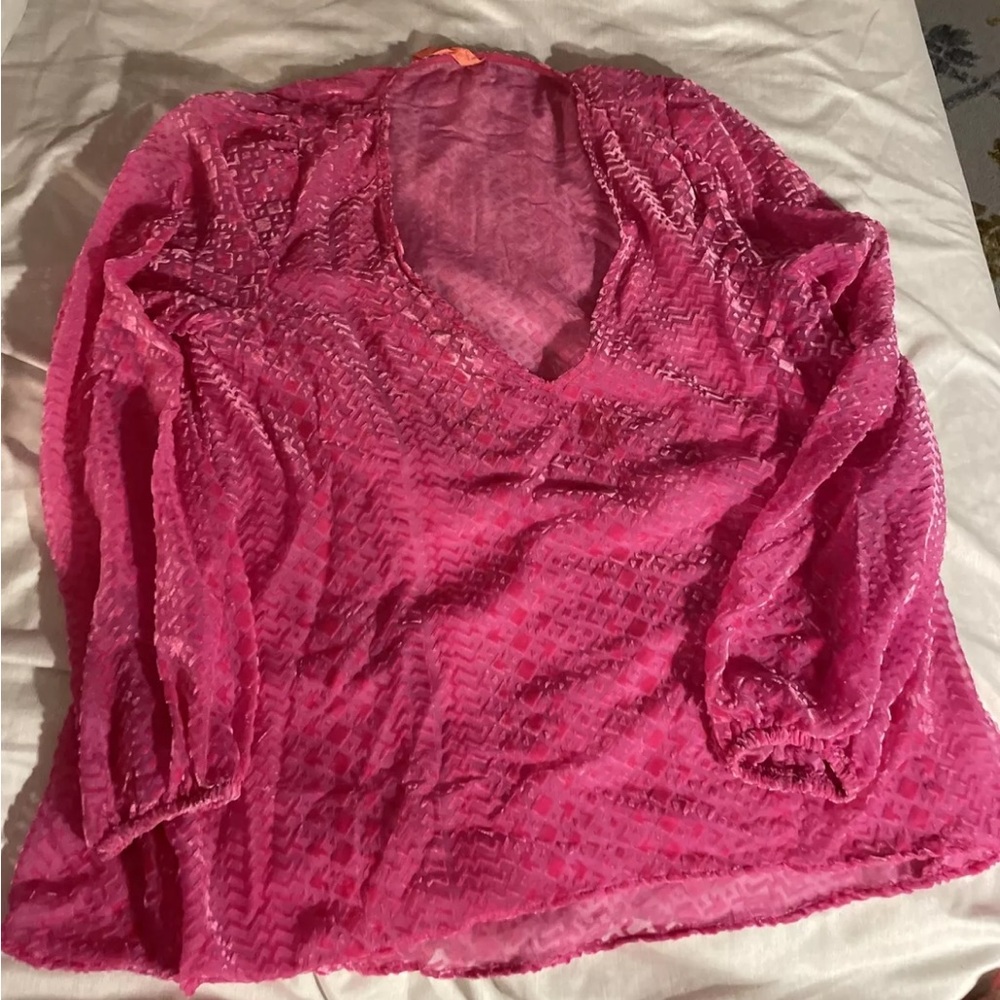 Eight Sixty Pink Velour Sheer V-Neck Blouse Size Large